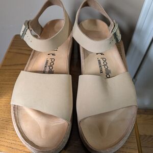 Papillio by Birkenstock Glenda Tan Leather Platform Wedge Sandals Womens 10/41